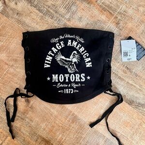 NWT Vintage Style Americana Graphic Strapless Crop Top With Lace Up Sides